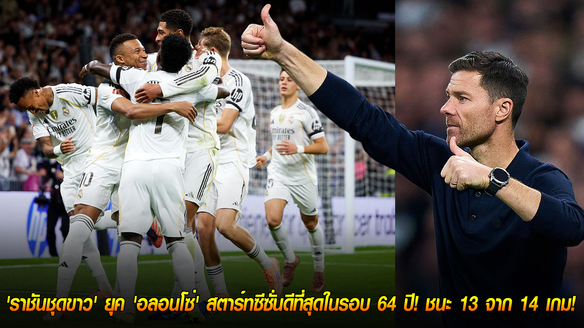 วันจันทร์ ที่ 3 พฤศจิกายน 2568 : สุดยอดประวัติศาสตร์! 'ราชันชุดขาว' ยุค 'อลอนโซ่' สตาร์ทซีซั่นดีที่สุดในรอบ 64 ปี! ชนะ 13 จาก 14 เกม! 