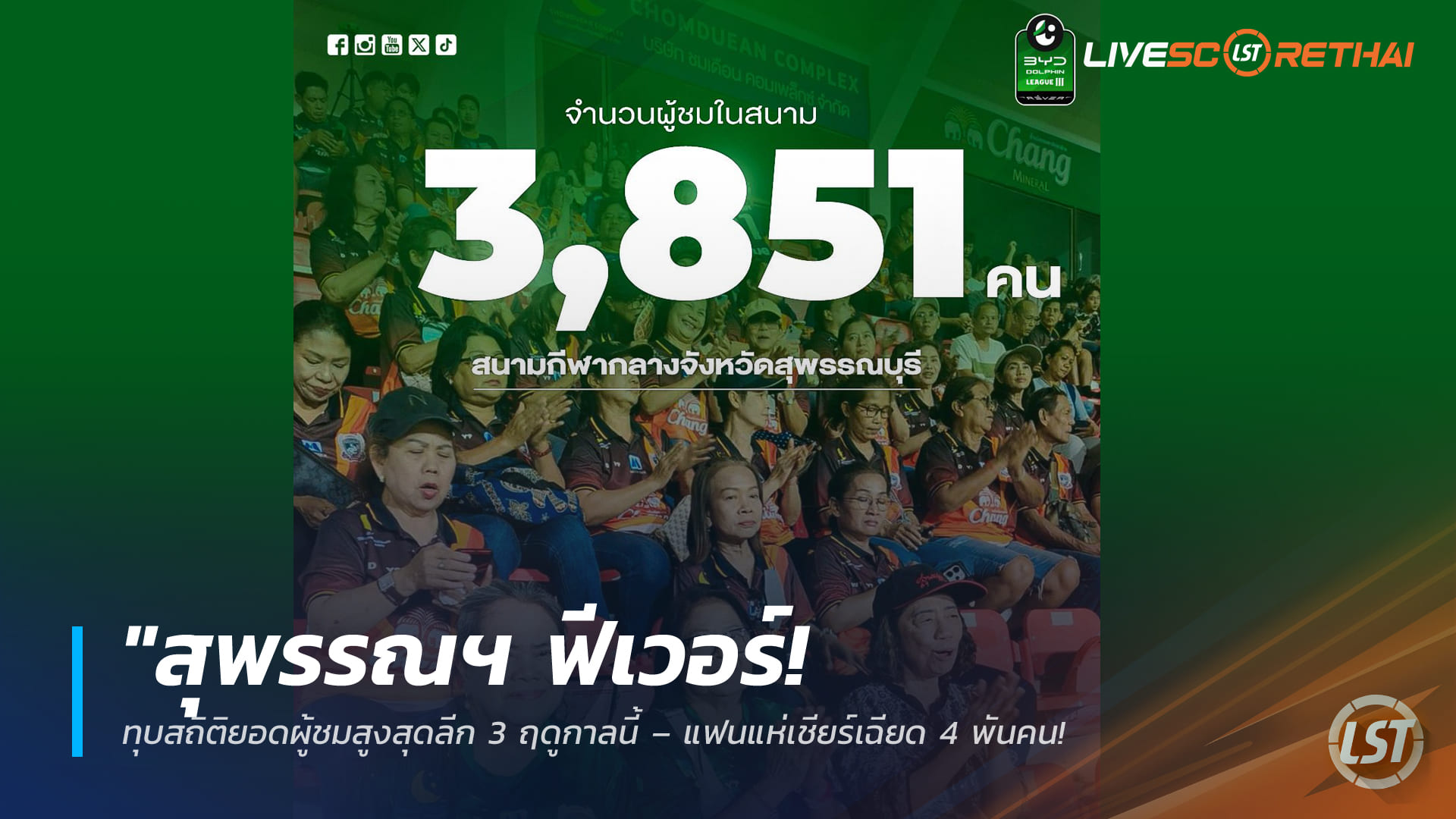 ข่าวฟุตบอลไทย วันพฤหัสบดี ที่ 12 กุมพาพันธ์ 2568 : "สุพรรณฯ ฟีเวอร์! ทุบสถิติยอดผู้ชมสูงสุดลีก 3 ฤดูกาลนี้ – แฟนแห่เชียร์เฉียด 4 พันคน เกมเปิดรังอัดทัพหลวง 2-0"!